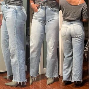 Zara Blue Straight Leg Jeans with Raw Hem